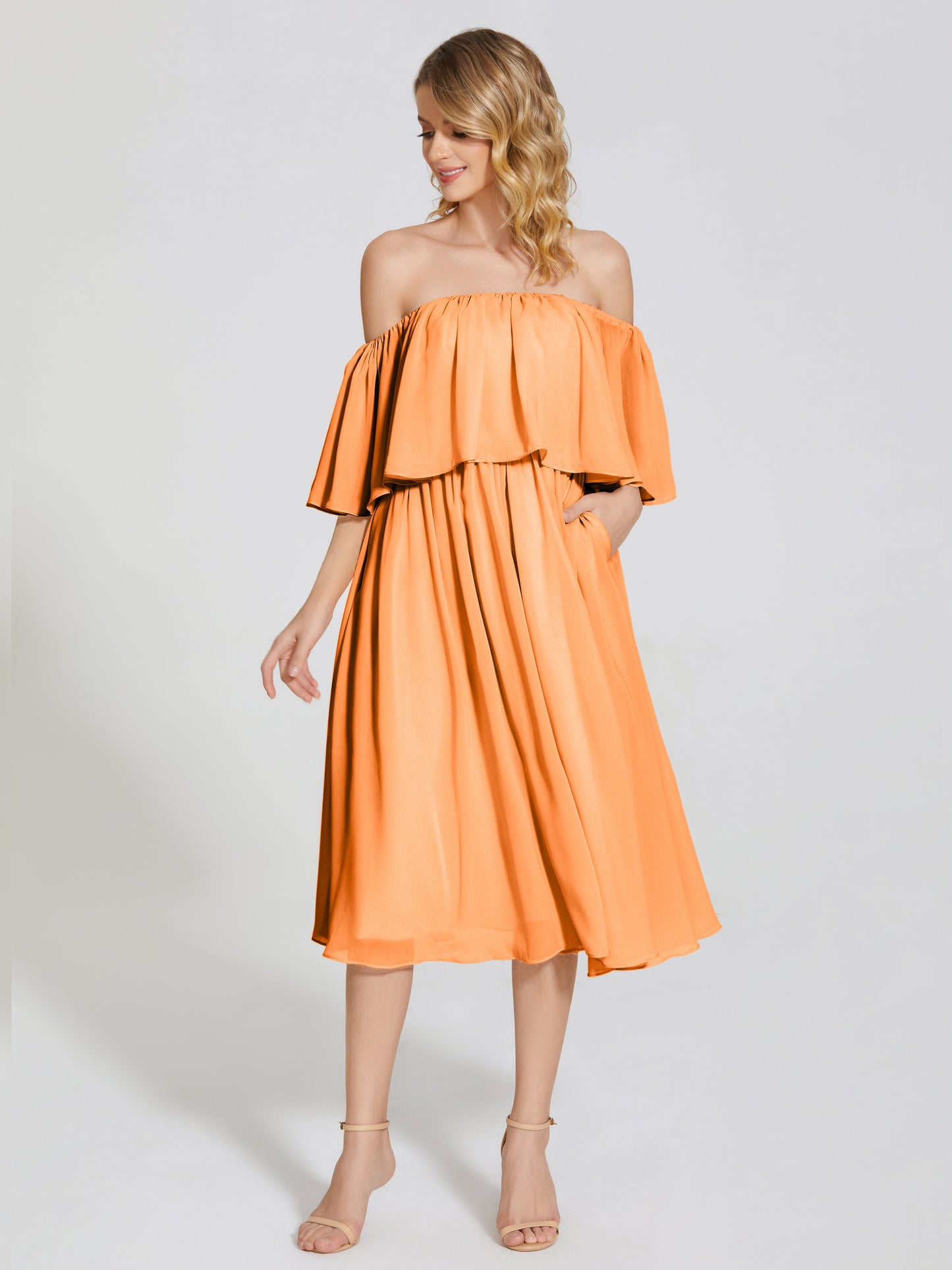 Journee Midi Off-Shoulder Chiffon Bridesmaid Dress