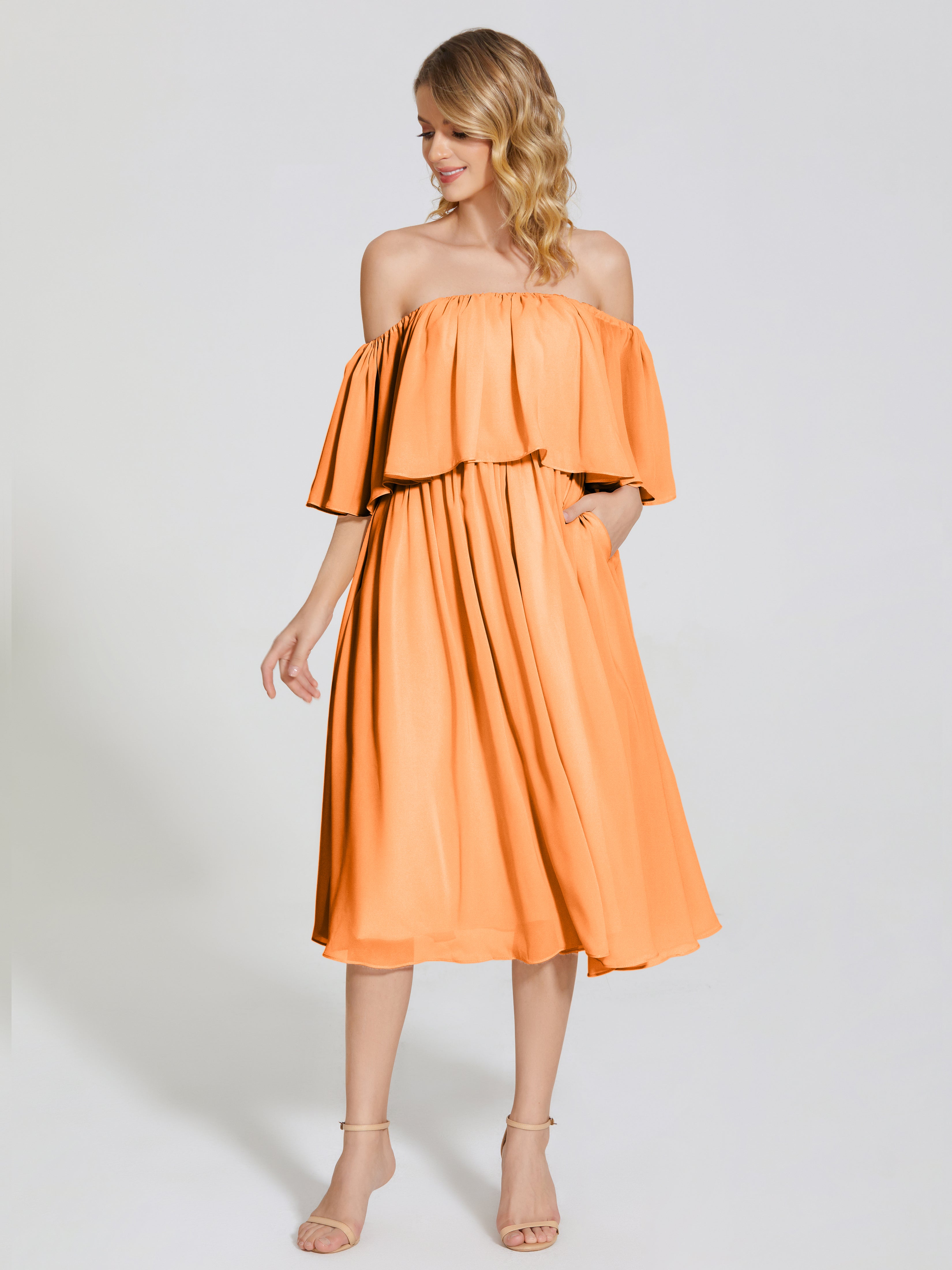Journee Midi Off-Shoulder Chiffon Bridesmaid Dress
