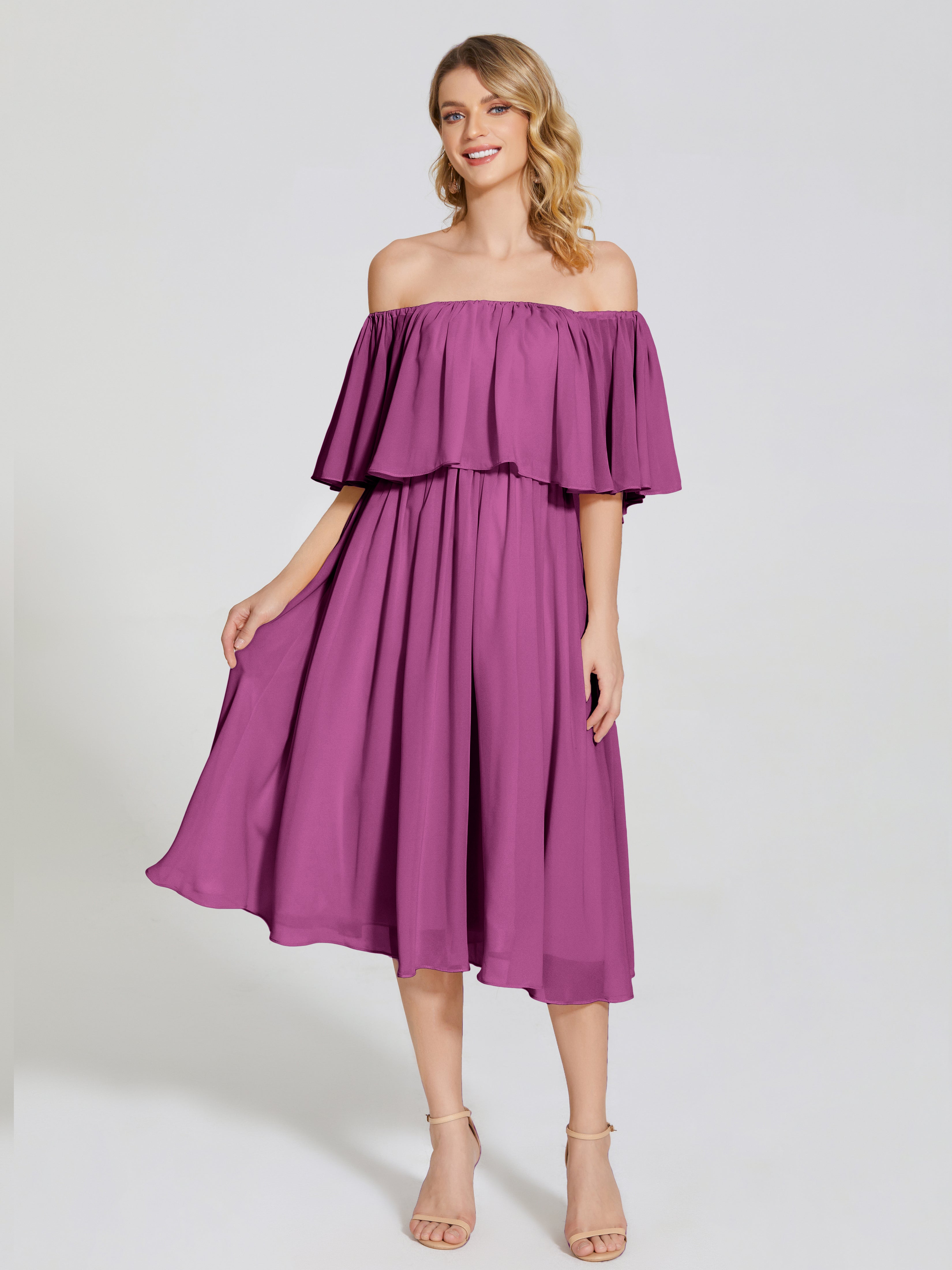 Journee Midi Off-Shoulder Chiffon Bridesmaid Dress