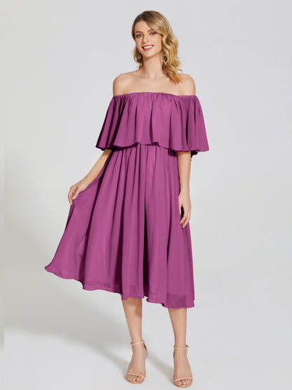 Journee Midi Off-Shoulder Chiffon Bridesmaid Dress