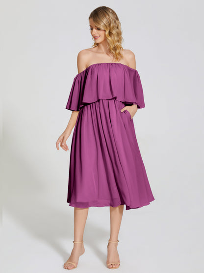 Journee Midi Off-Shoulder Chiffon Bridesmaid Dress
