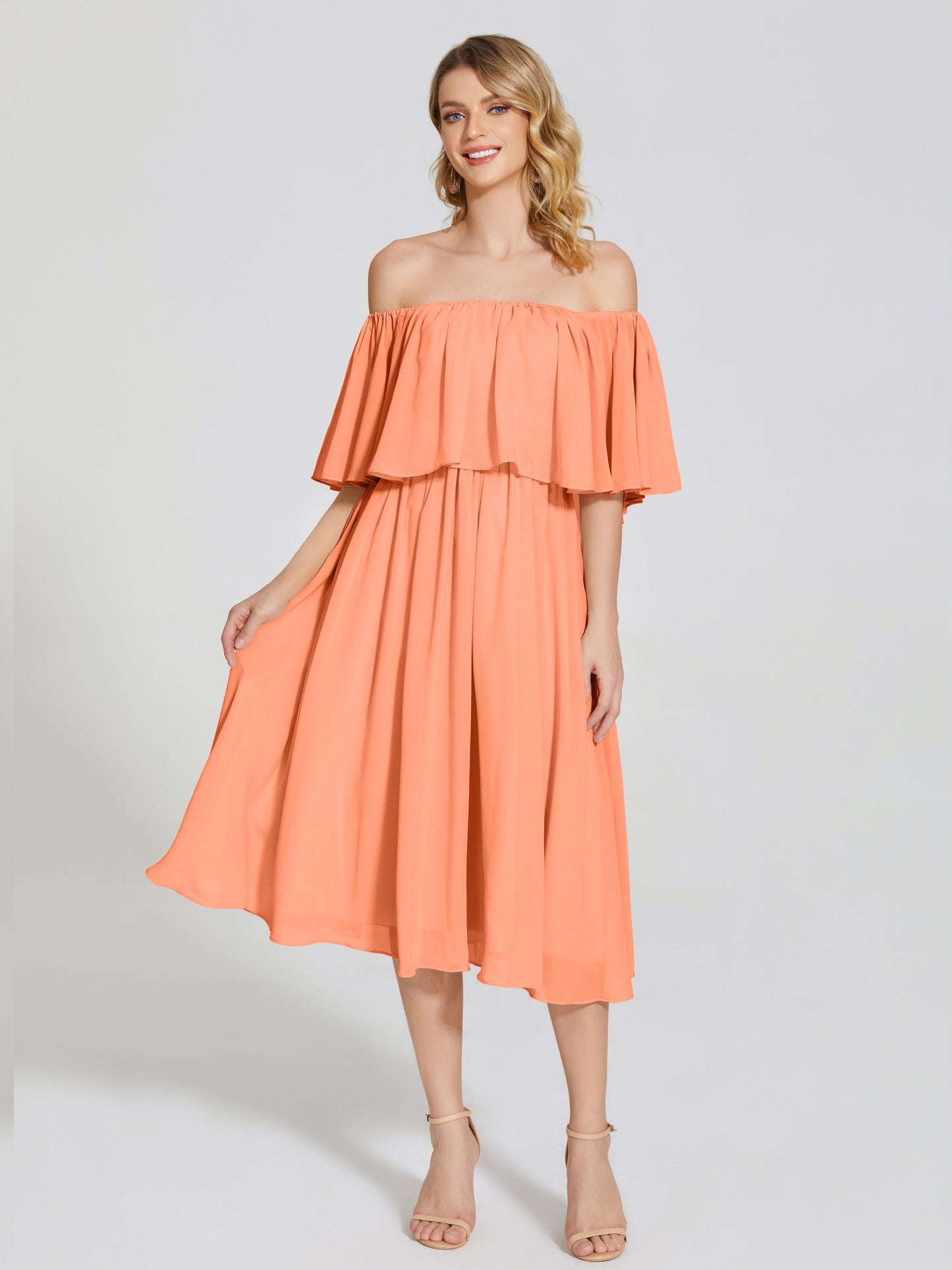 Journee Midi Off-Shoulder Chiffon Bridesmaid Dress