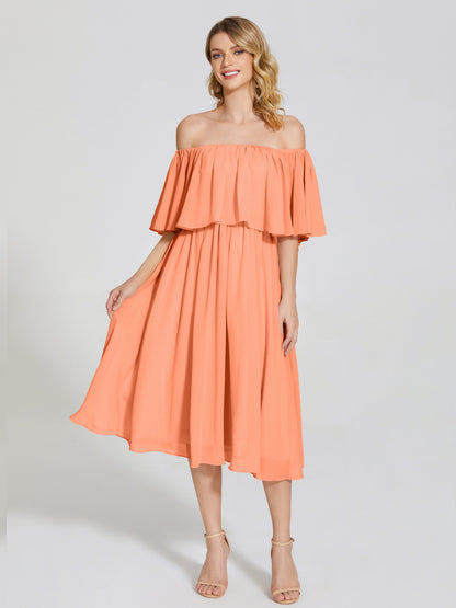 Journee Midi Off-Shoulder Chiffon Bridesmaid Dress