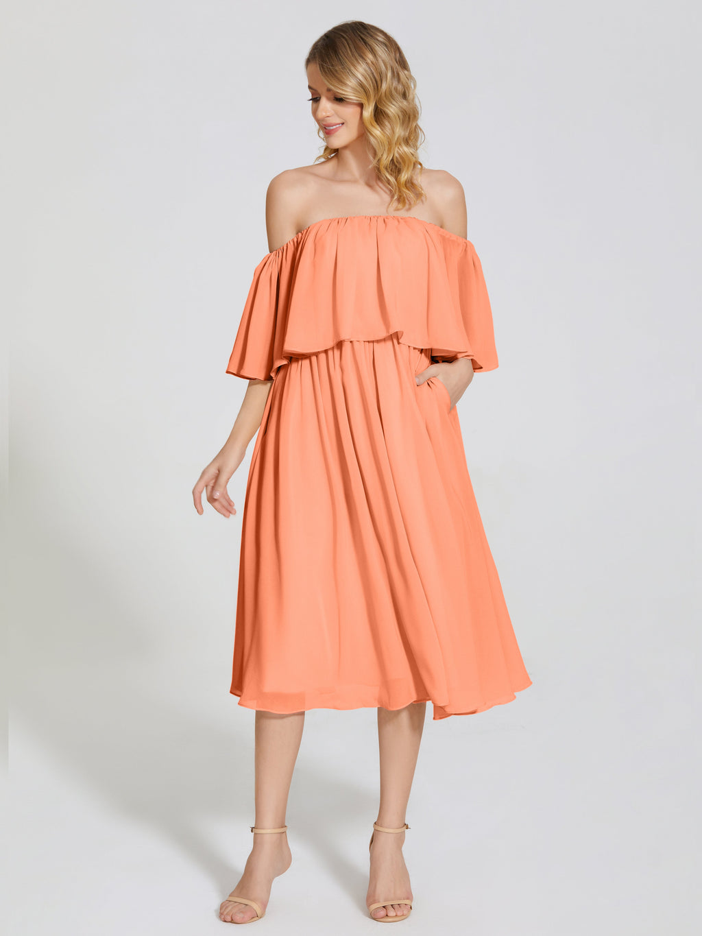 Journee Midi Off-Shoulder Chiffon Bridesmaid Dress