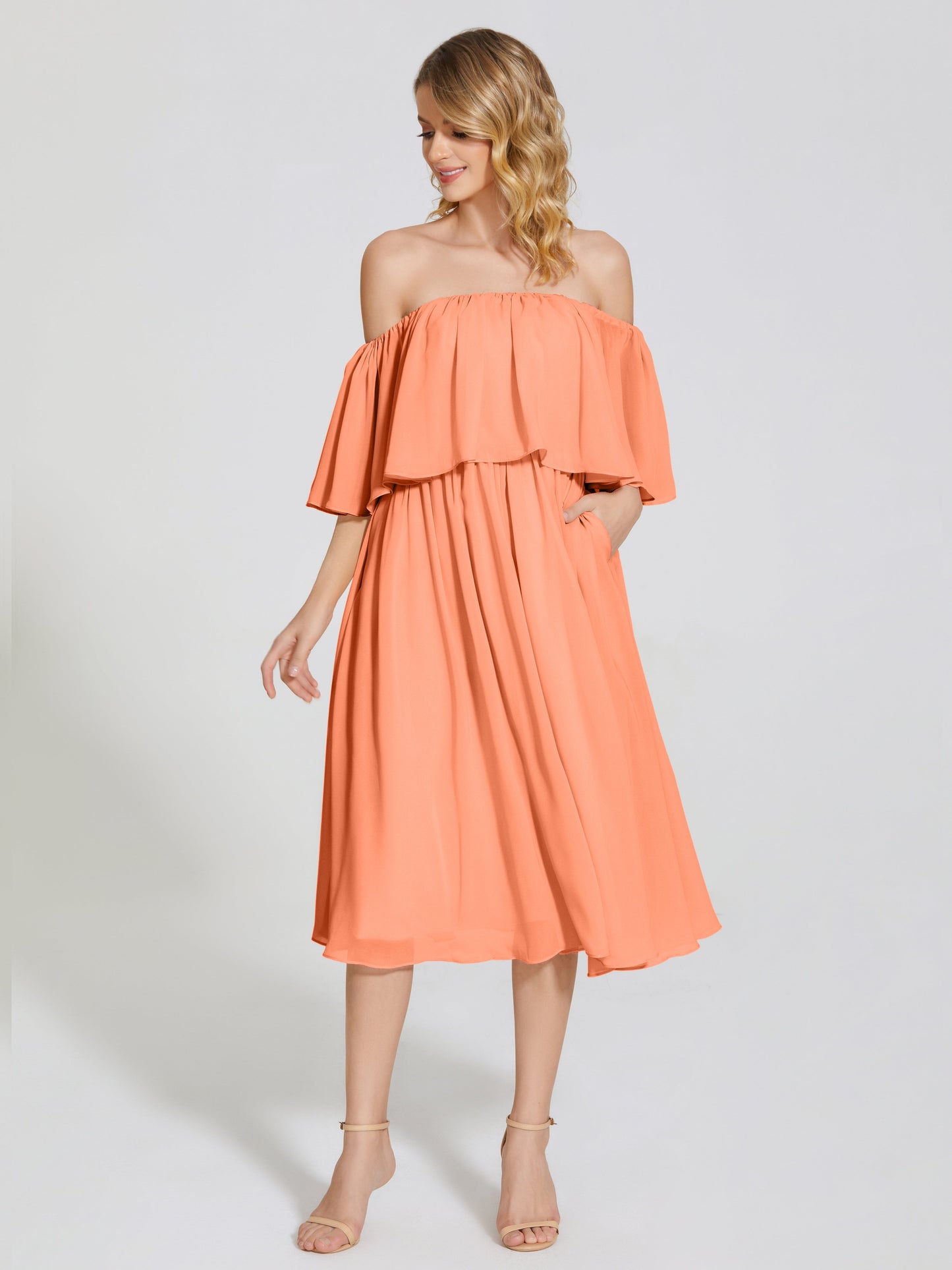 Journee Midi Off-Shoulder Chiffon Bridesmaid Dress