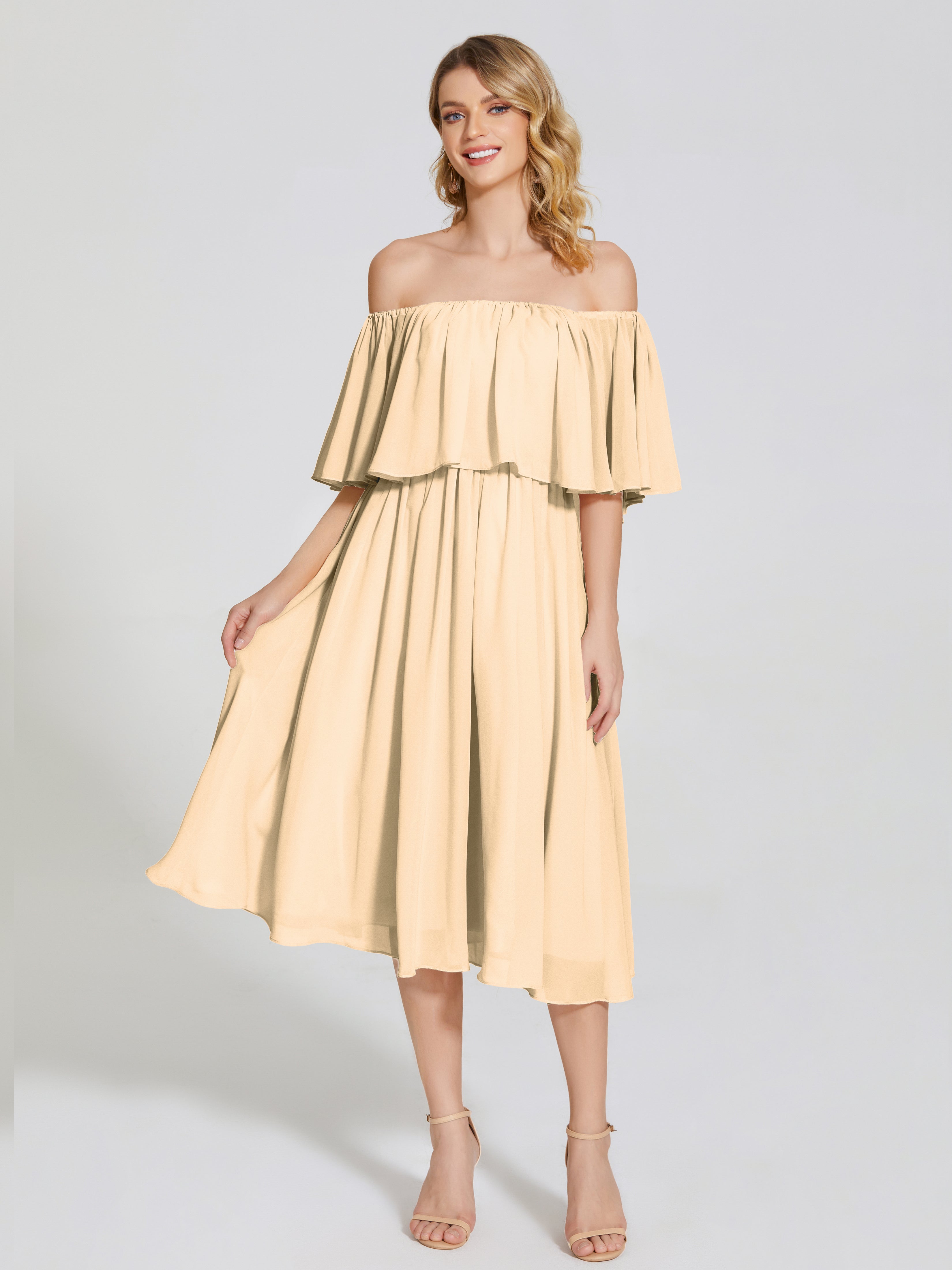 Journee Midi Off-Shoulder Chiffon Bridesmaid Dress