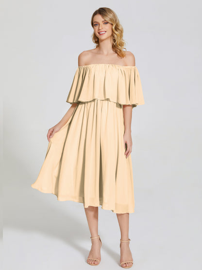 Journee Midi Off-Shoulder Chiffon Bridesmaid Dress