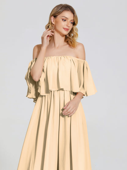 Journee Midi Off-Shoulder Chiffon Bridesmaid Dress