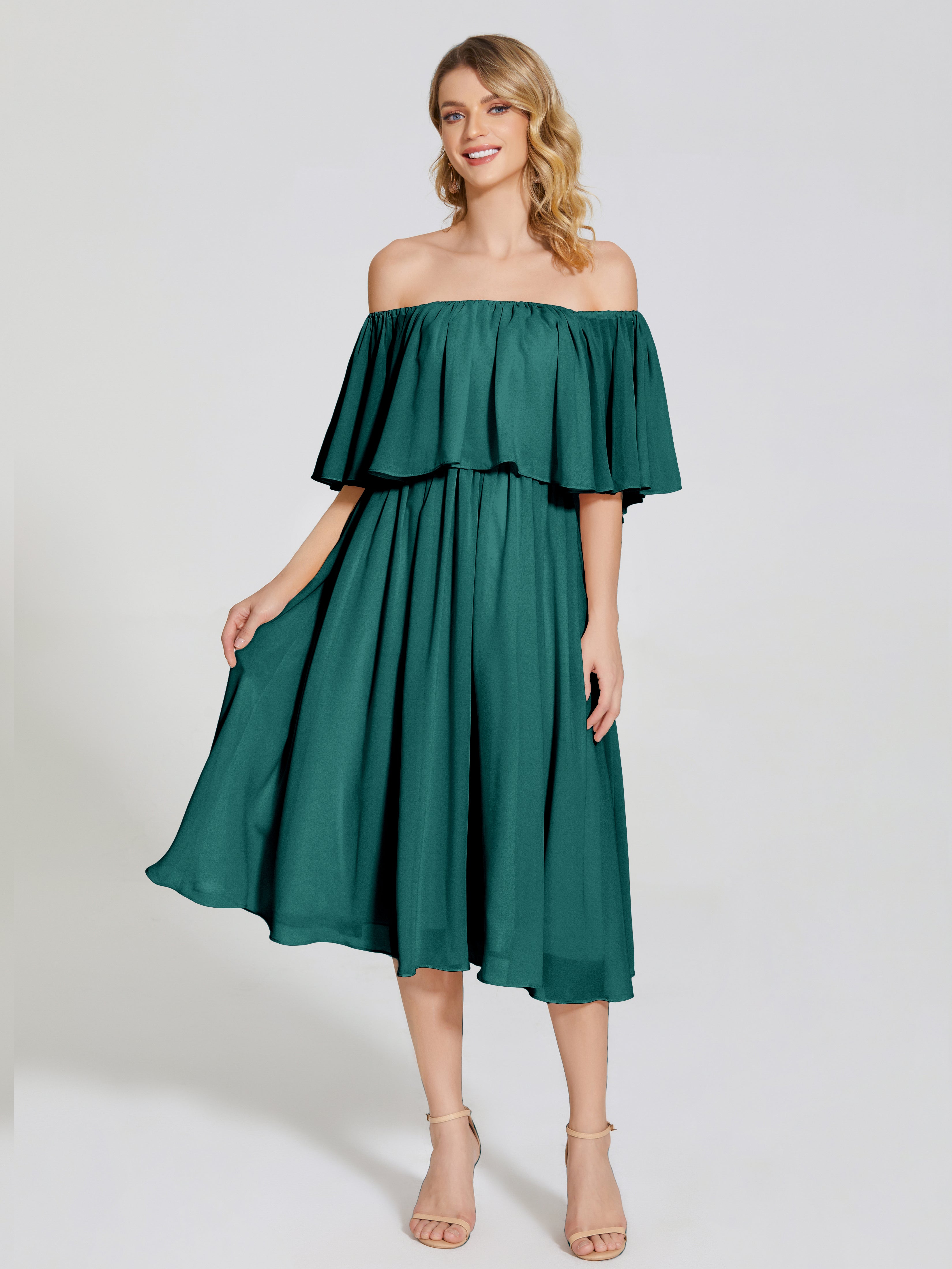Journee Midi Off-Shoulder Chiffon Bridesmaid Dress