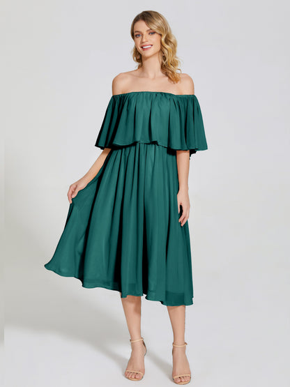 Journee Midi Off-Shoulder Chiffon Bridesmaid Dress