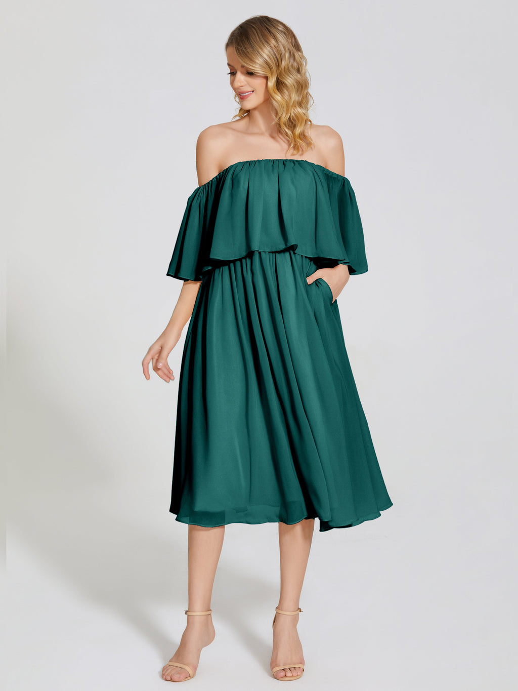 Journee Midi Off-Shoulder Chiffon Bridesmaid Dress