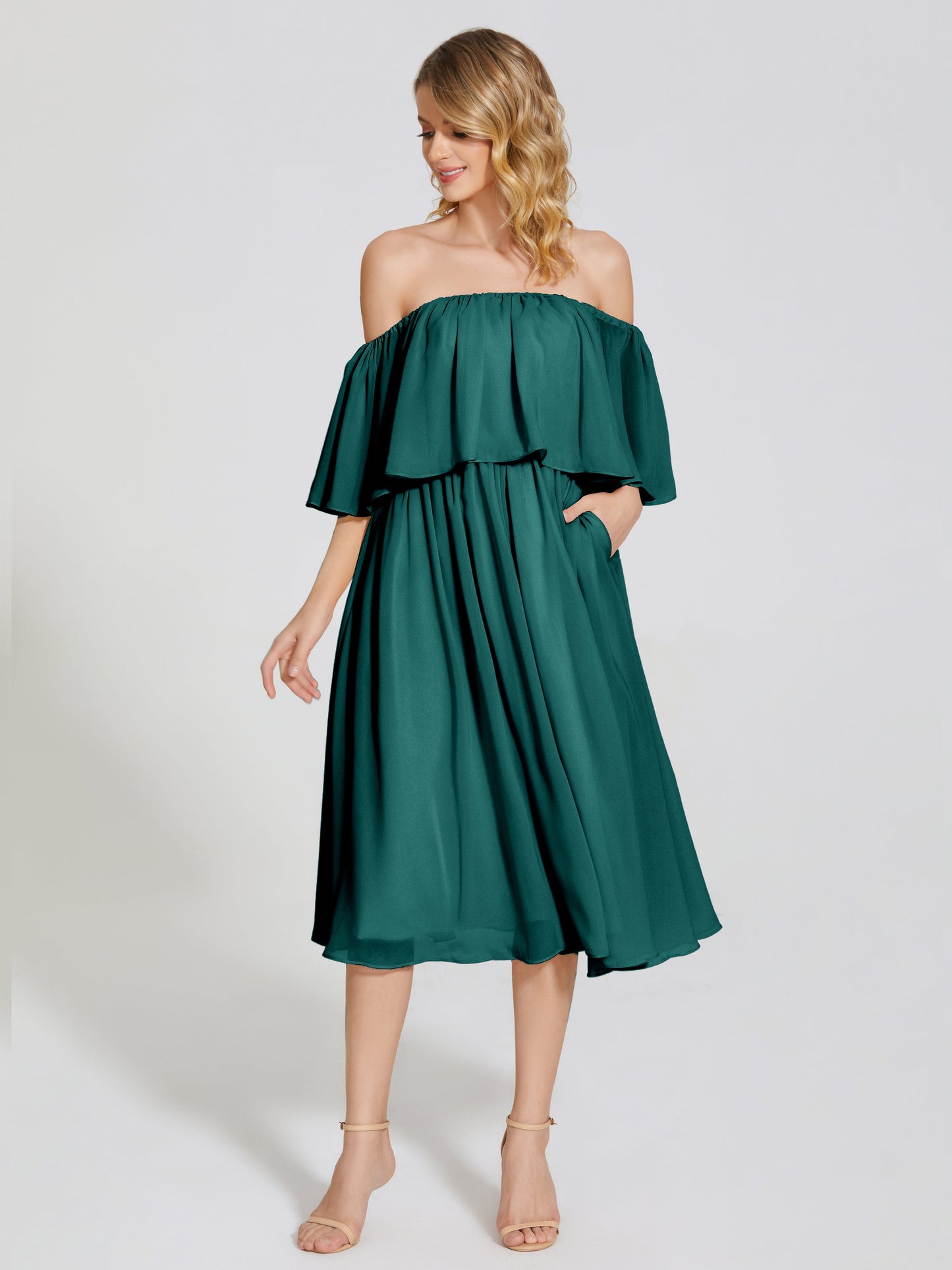 Journee Midi Off-Shoulder Chiffon Bridesmaid Dress