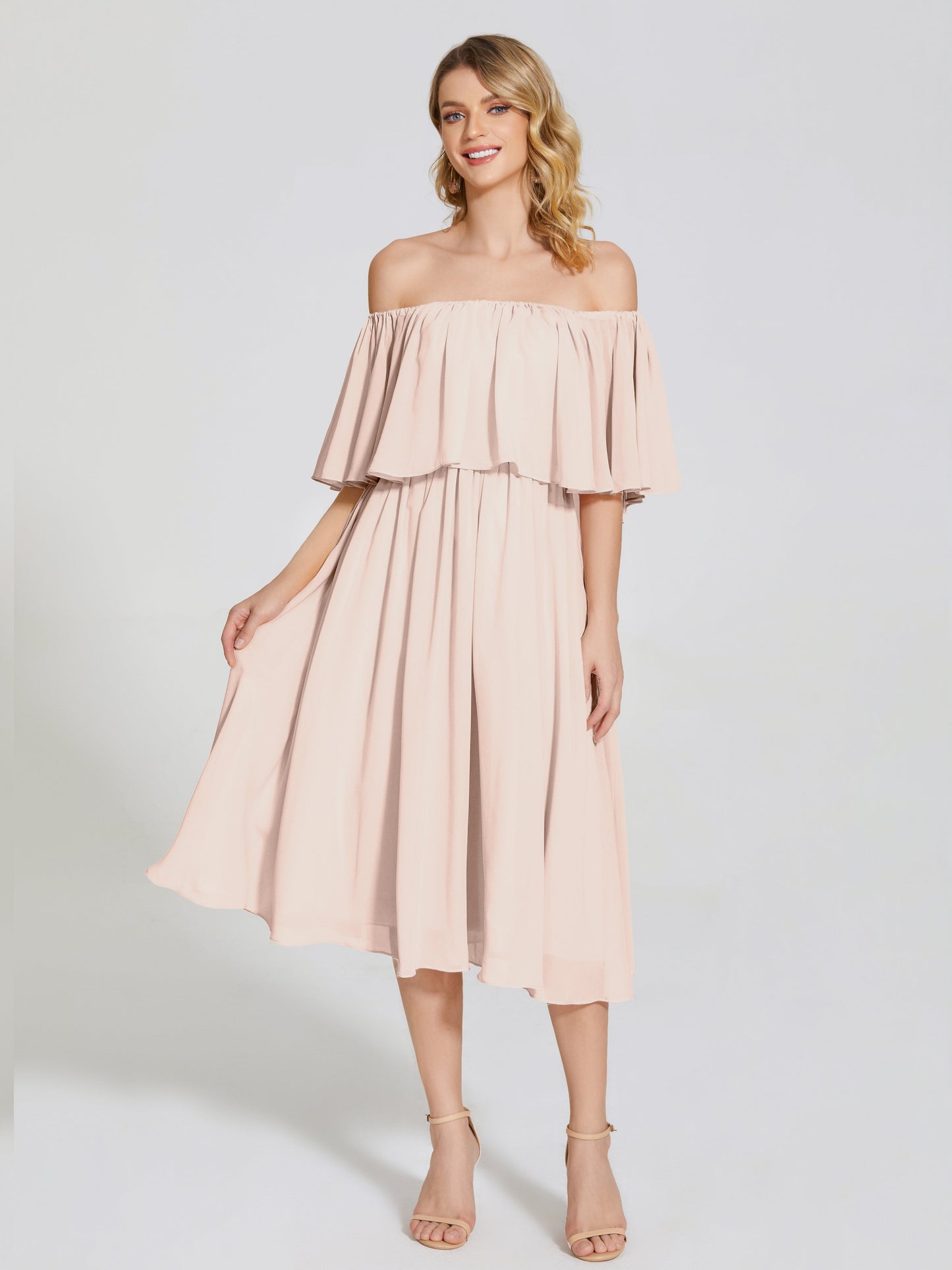 Journee Midi Off-Shoulder Chiffon Bridesmaid Dress