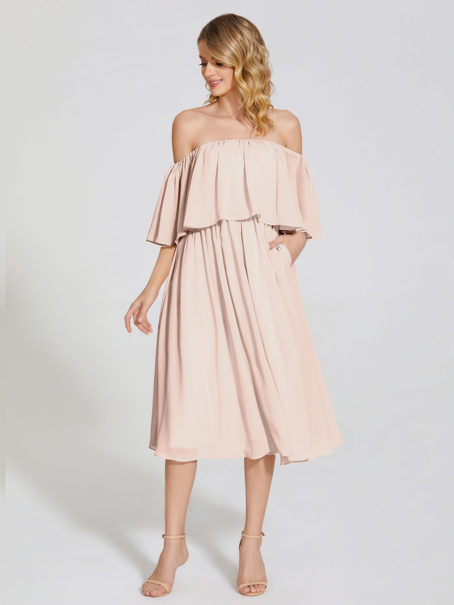 Journee Midi Off-Shoulder Chiffon Bridesmaid Dress