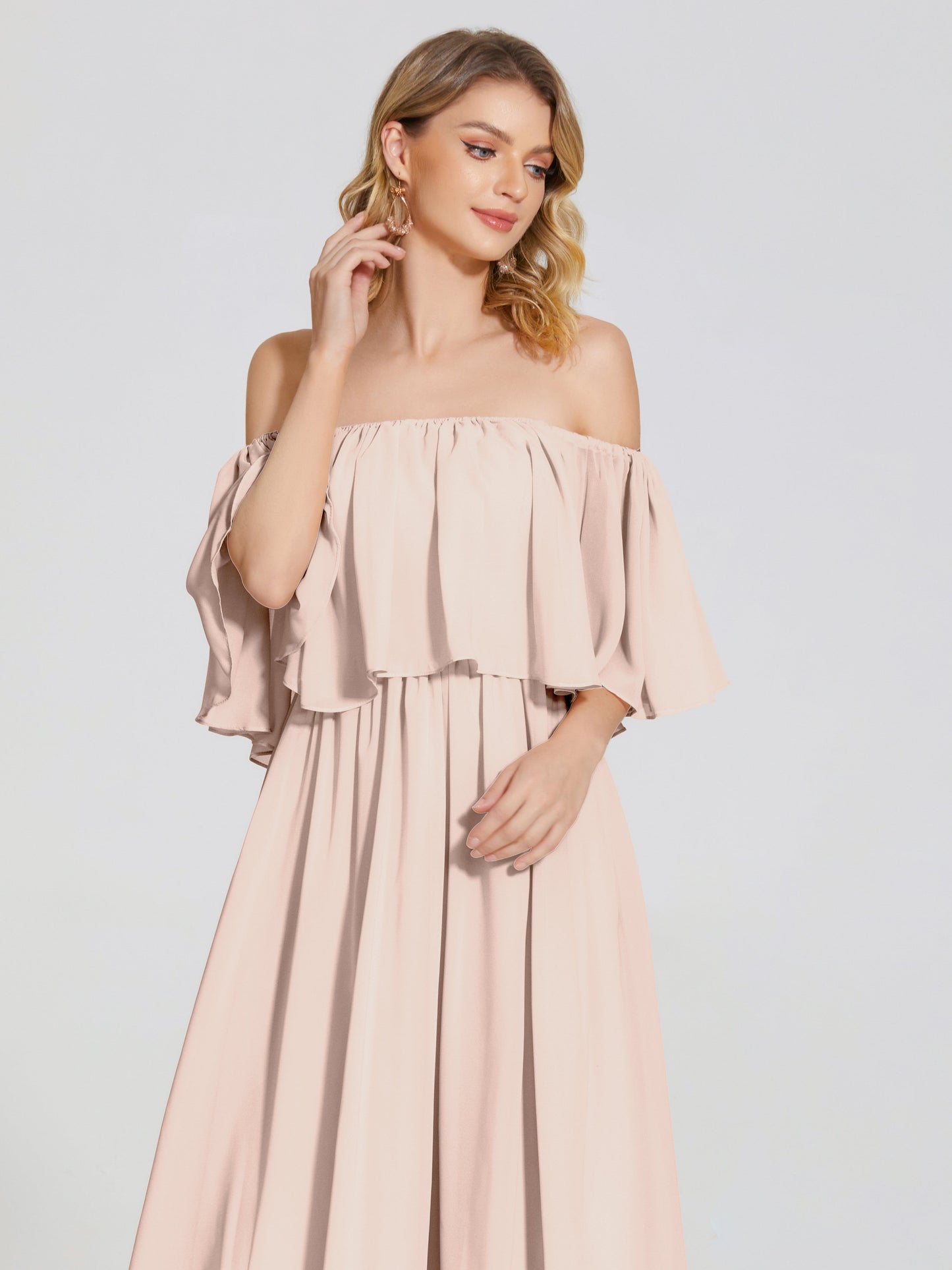 Journee Midi Off-Shoulder Chiffon Bridesmaid Dress