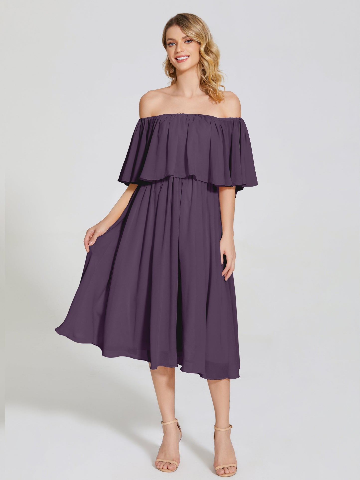 Journee Midi Off-Shoulder Chiffon Bridesmaid Dress