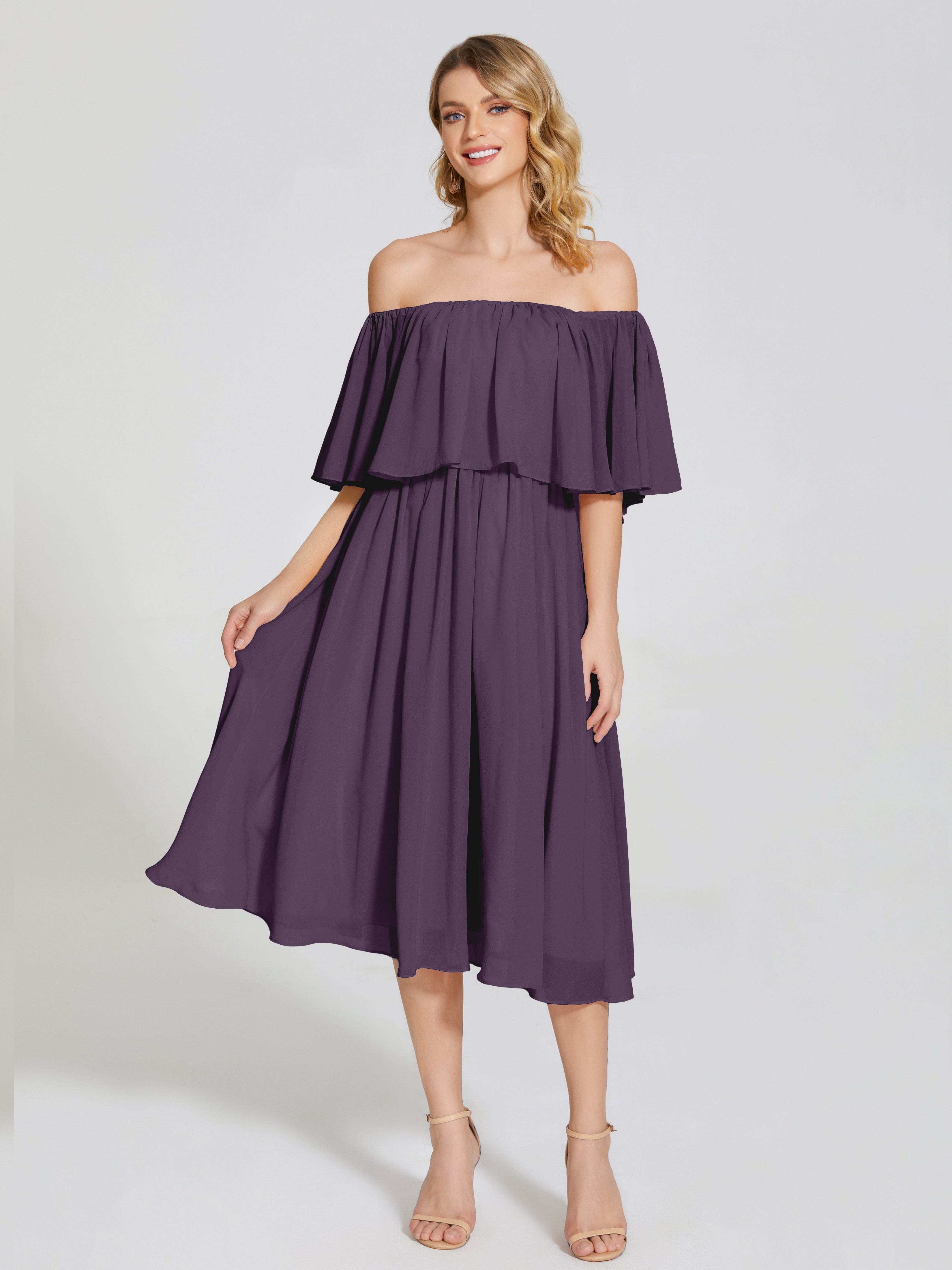 Journee Midi Off-Shoulder Chiffon Bridesmaid Dress