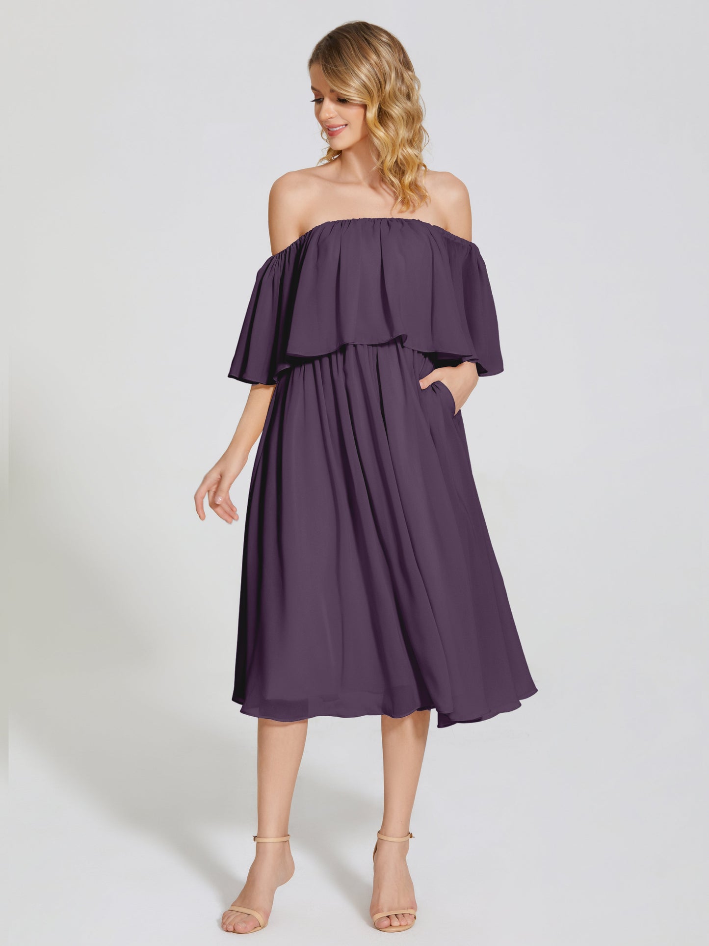 Journee Midi Off-Shoulder Chiffon Bridesmaid Dress