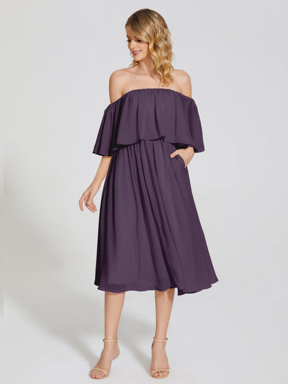 Journee Midi Off-Shoulder Chiffon Bridesmaid Dress