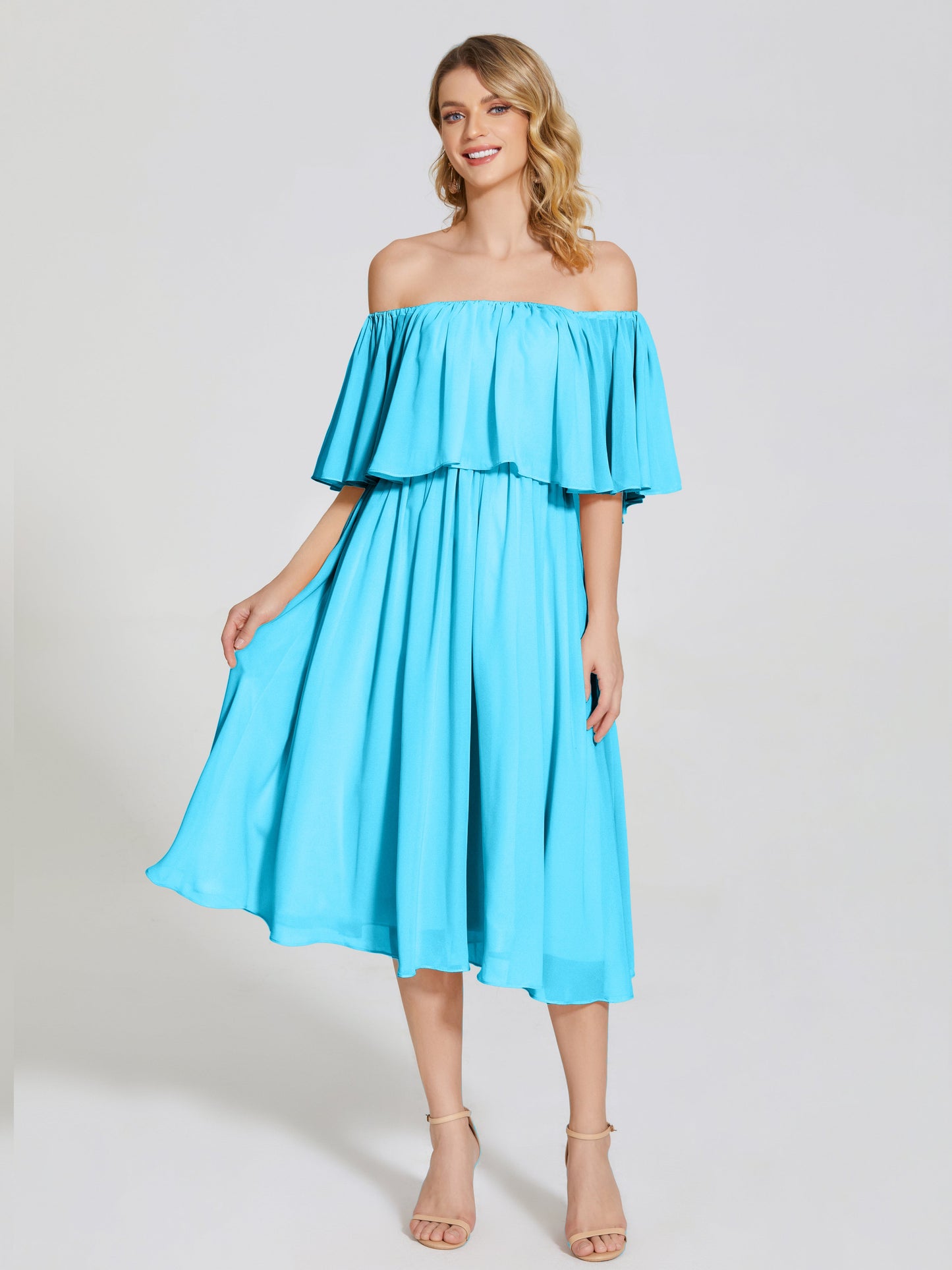Journee Midi Off-Shoulder Chiffon Bridesmaid Dress