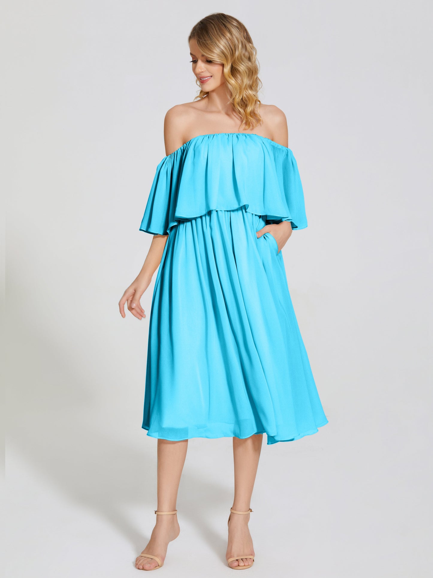Journee Midi Off-Shoulder Chiffon Bridesmaid Dress
