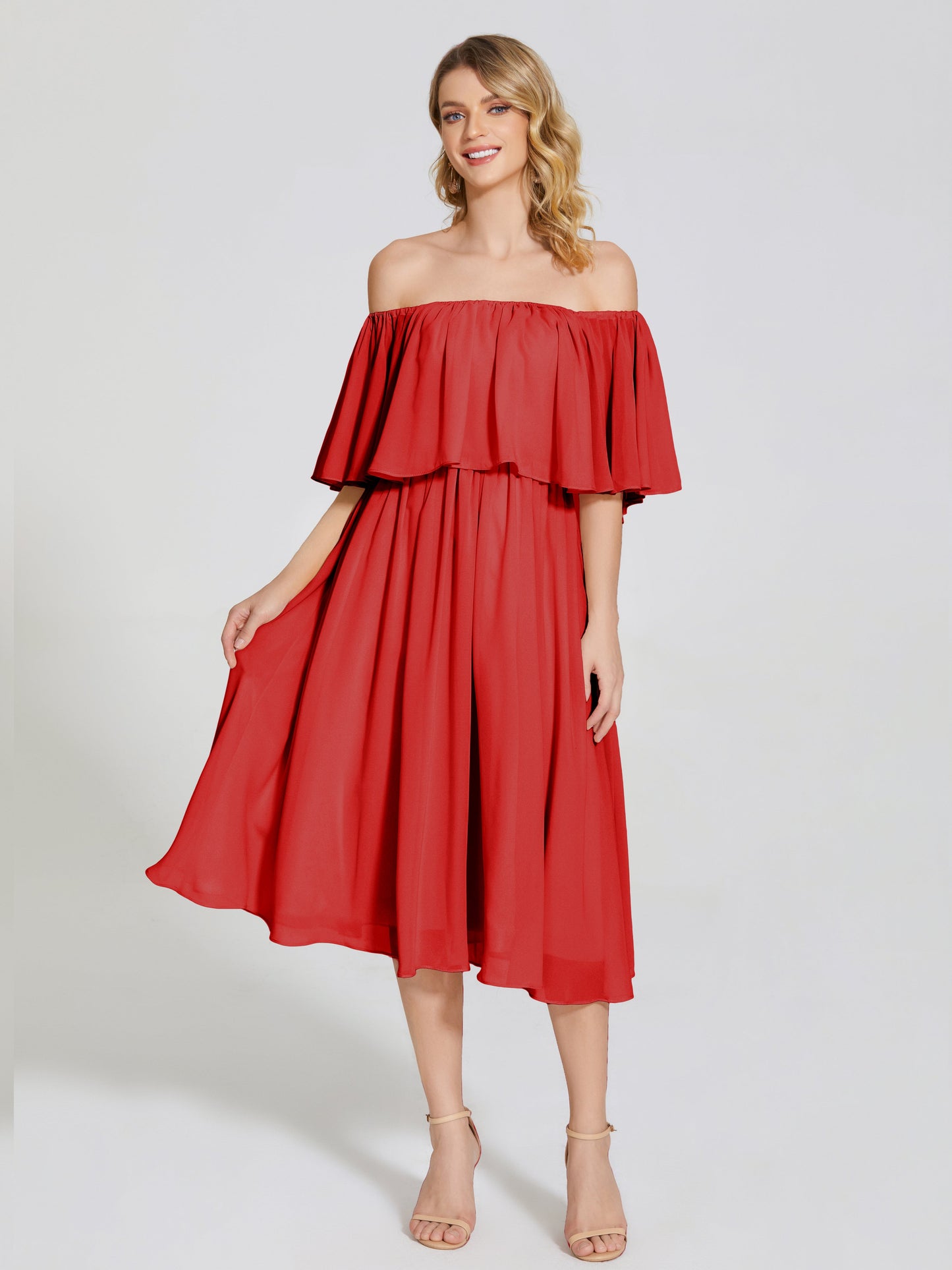 Journee Midi Off-Shoulder Chiffon Bridesmaid Dress