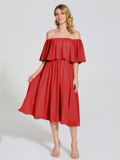 Journee Midi Off-Shoulder Chiffon Bridesmaid Dress