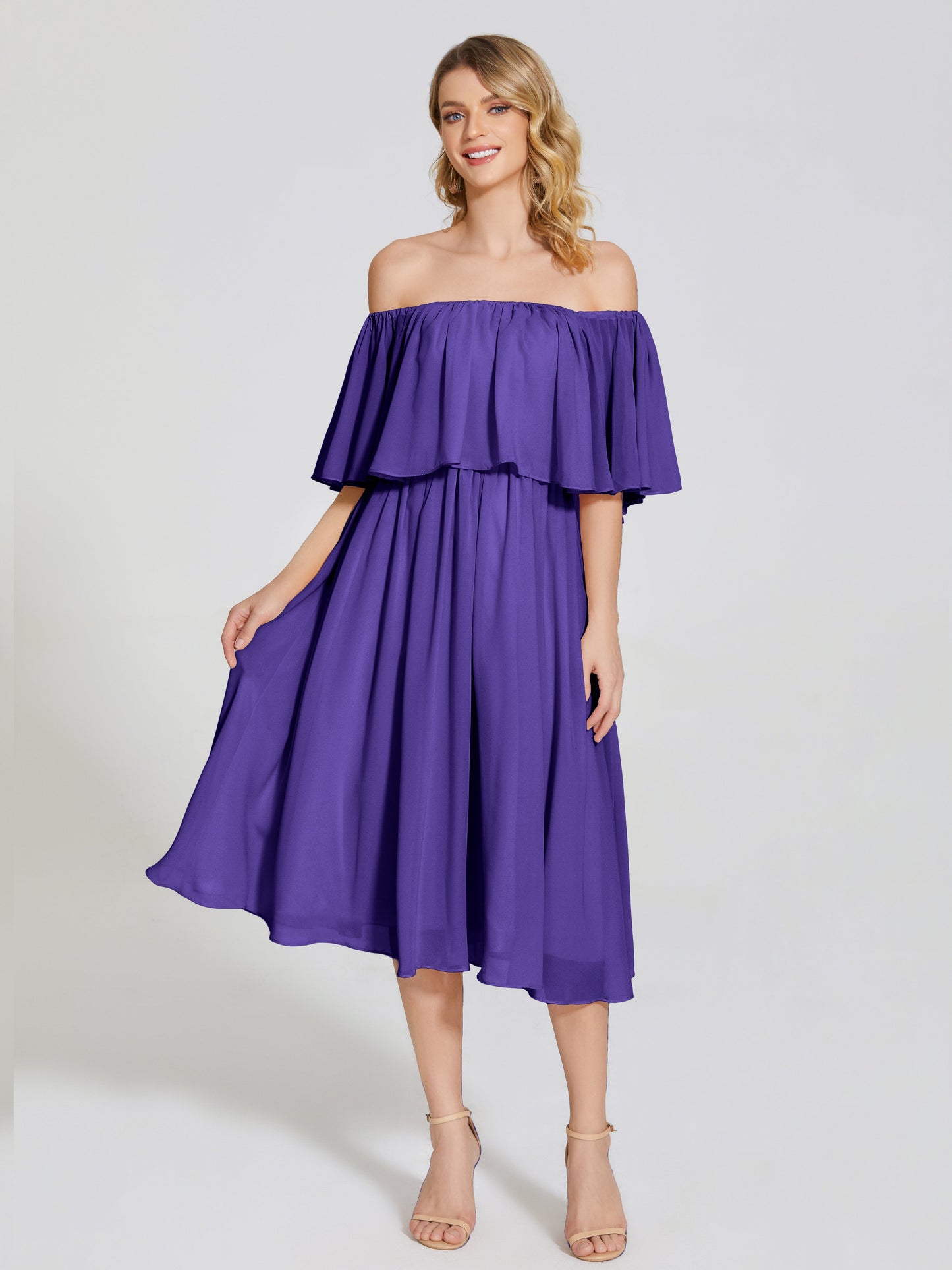 Journee Midi Off-Shoulder Chiffon Bridesmaid Dress