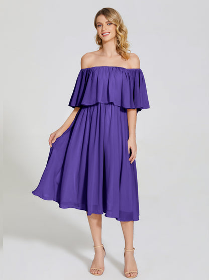 Journee Midi Off-Shoulder Chiffon Bridesmaid Dress
