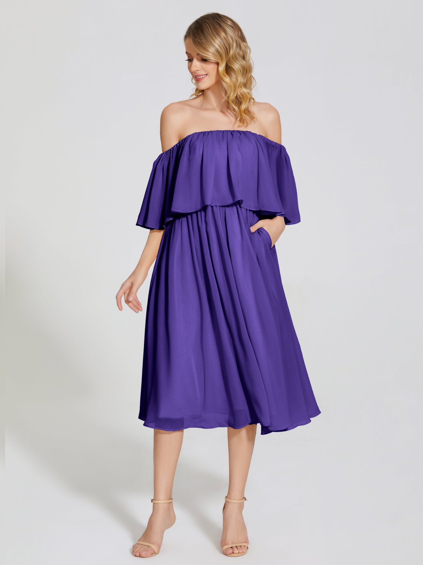 Journee Midi Off-Shoulder Chiffon Bridesmaid Dress