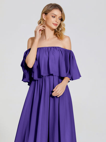 Journee Midi Off-Shoulder Chiffon Bridesmaid Dress