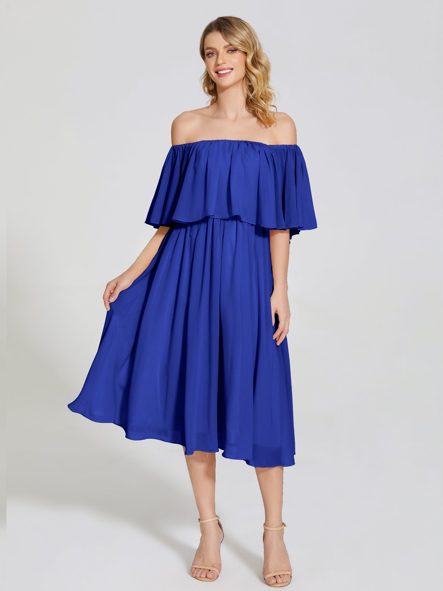 Journee Midi Off-Shoulder Chiffon Bridesmaid Dress