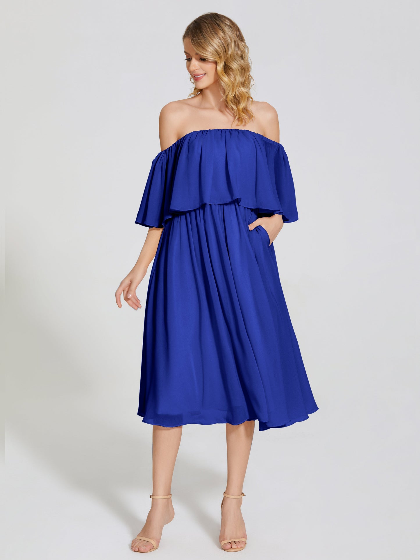 Journee Midi Off-Shoulder Chiffon Bridesmaid Dress