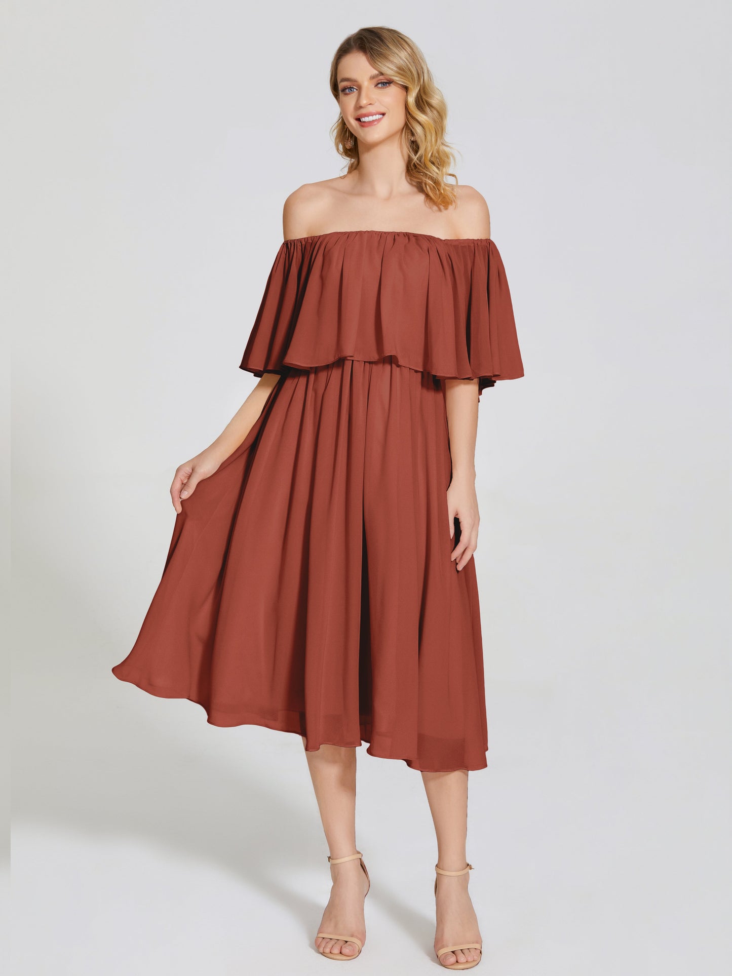 Journee Midi Off-Shoulder Chiffon Bridesmaid Dress