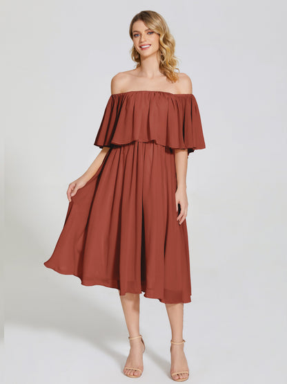 Journee Midi Off-Shoulder Chiffon Bridesmaid Dress