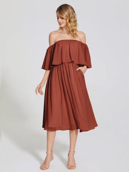 Journee Midi Off-Shoulder Chiffon Bridesmaid Dress