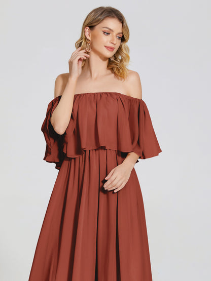 Journee Midi Off-Shoulder Chiffon Bridesmaid Dress