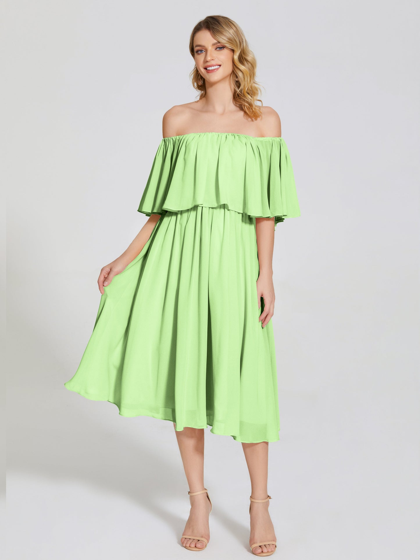 Journee Midi Off-Shoulder Chiffon Bridesmaid Dress