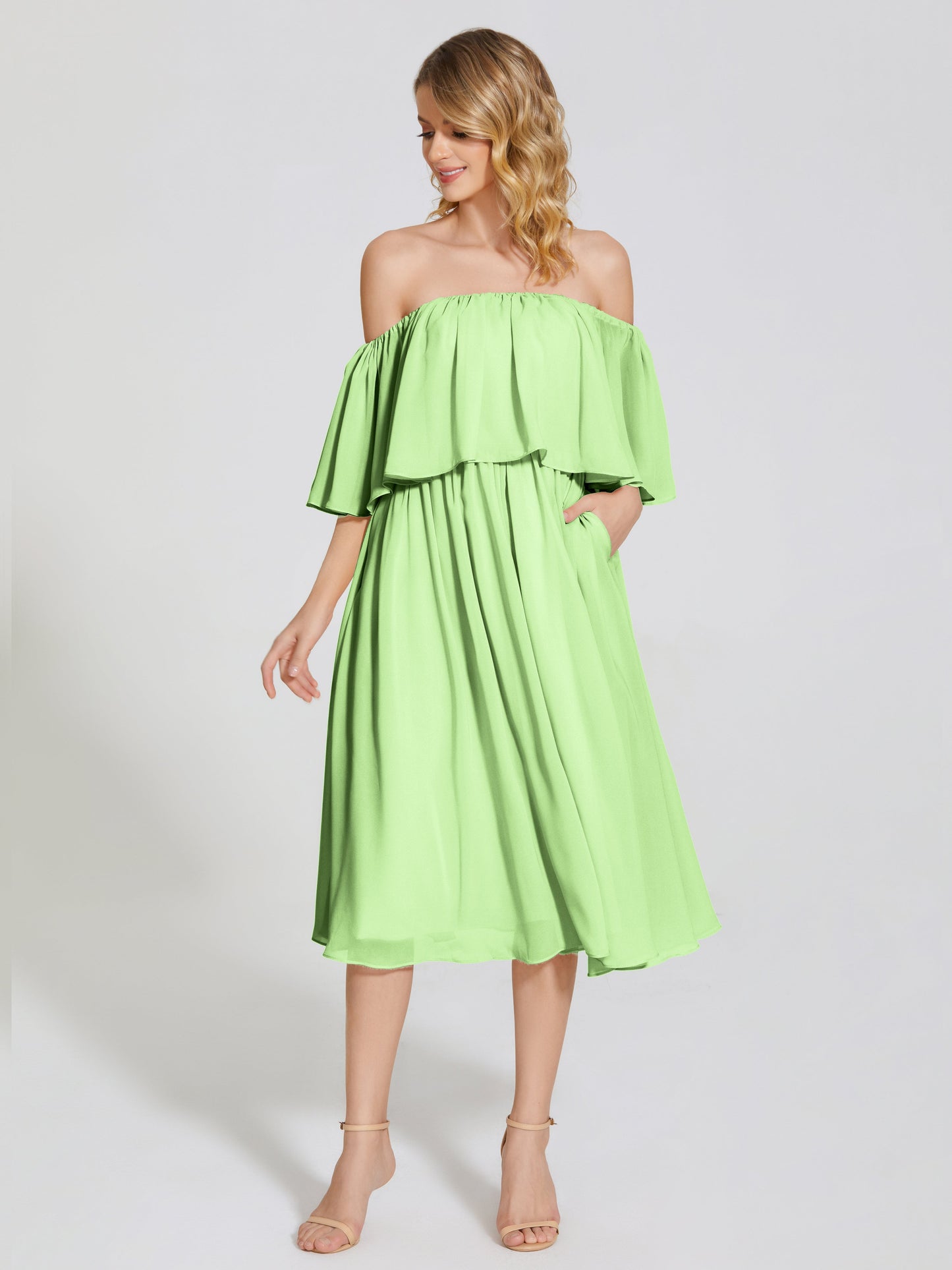 Journee Midi Off-Shoulder Chiffon Bridesmaid Dress