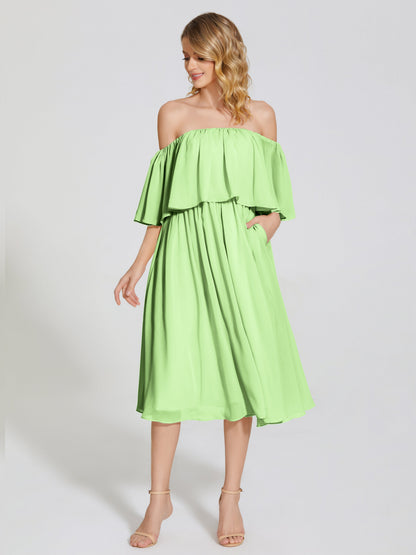 Journee Midi Off-Shoulder Chiffon Bridesmaid Dress