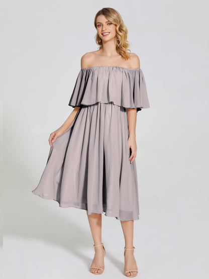 Journee Midi Off-Shoulder Chiffon Bridesmaid Dress