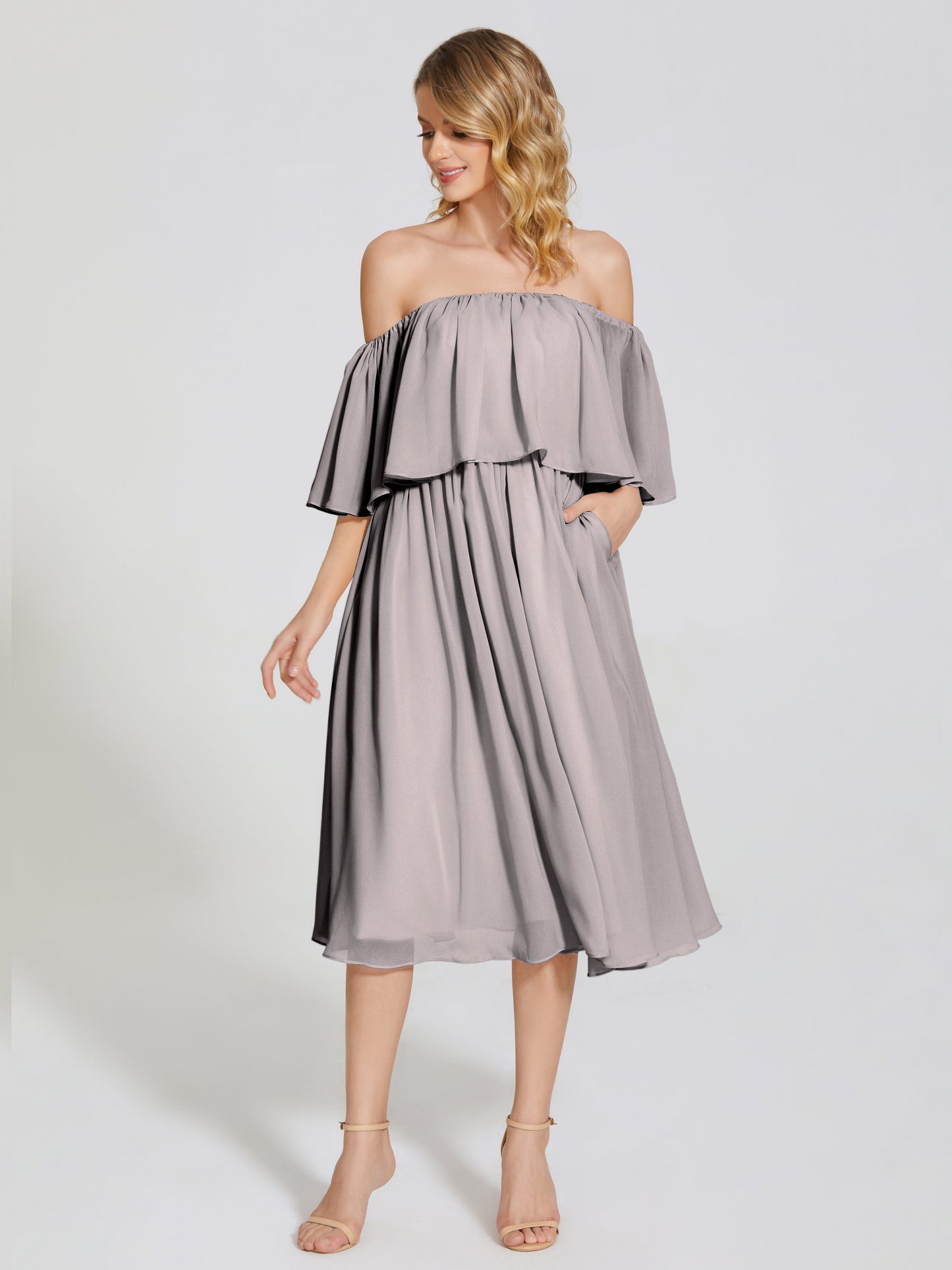 Journee Midi Off-Shoulder Chiffon Bridesmaid Dress