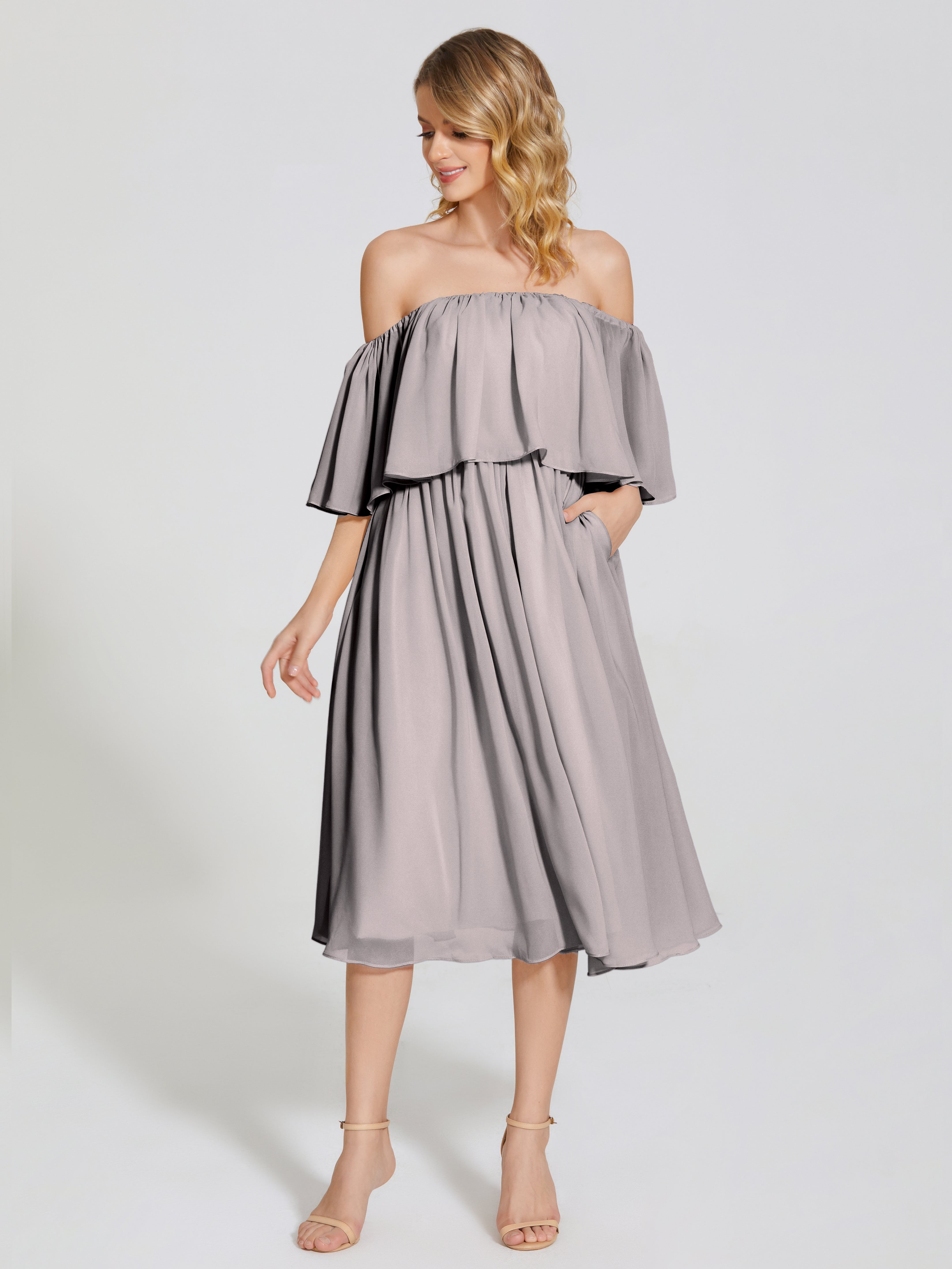 Journee Midi Off-Shoulder Chiffon Bridesmaid Dress
