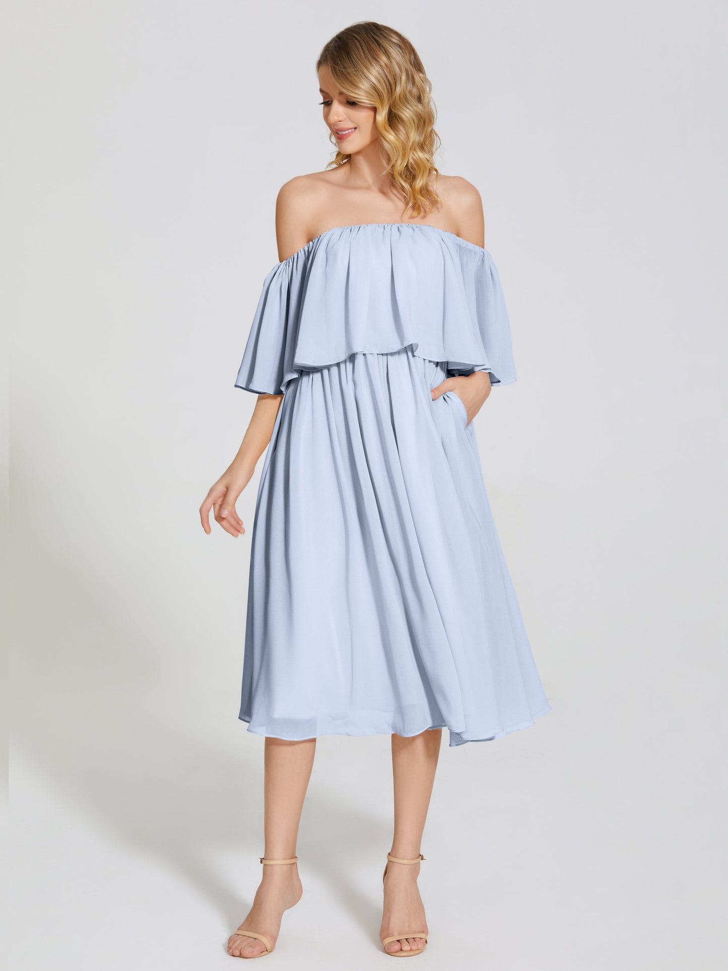 Journee Midi Off-Shoulder Chiffon Bridesmaid Dress
