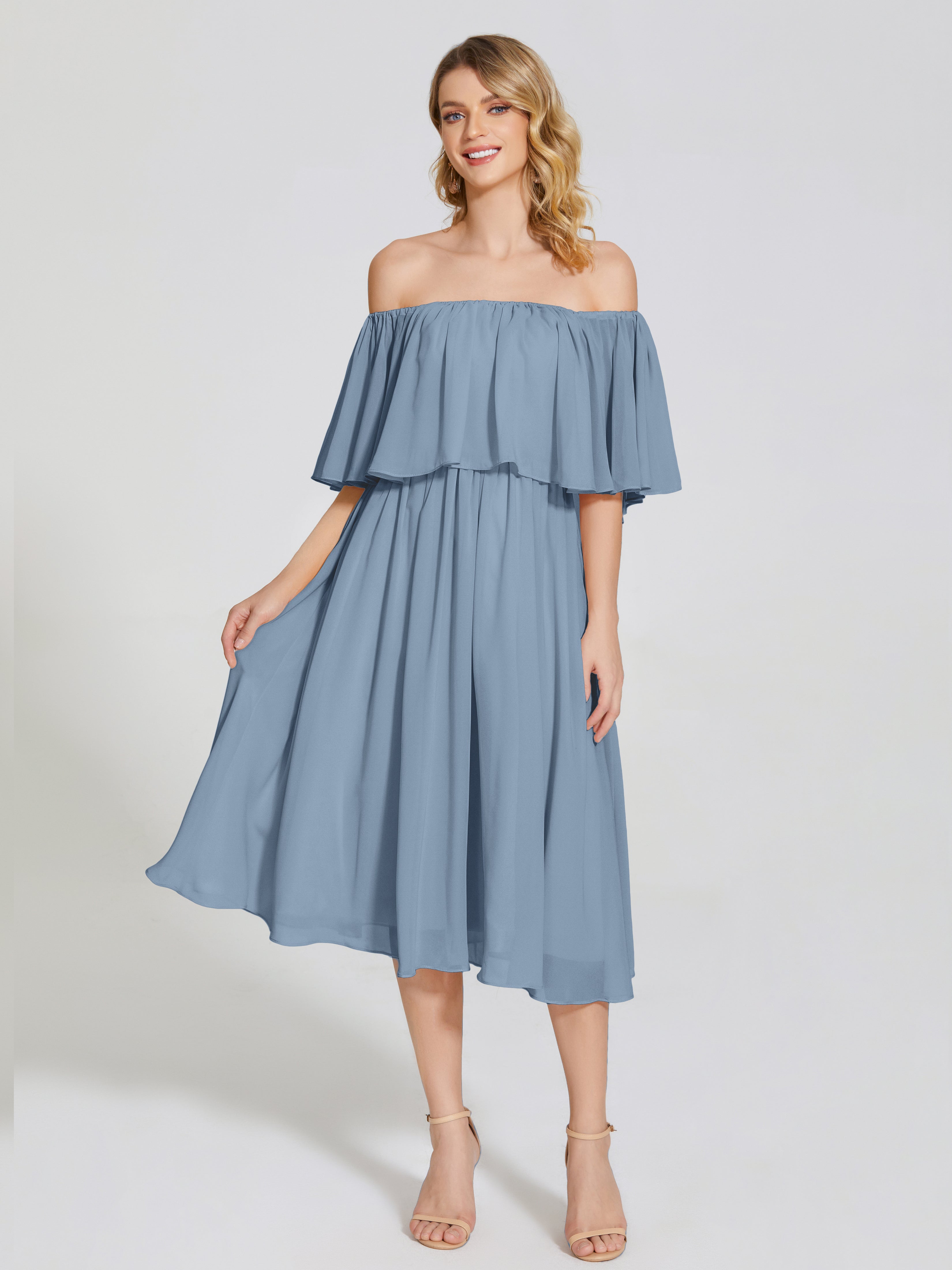 Journee Midi Off-Shoulder Chiffon Bridesmaid Dress