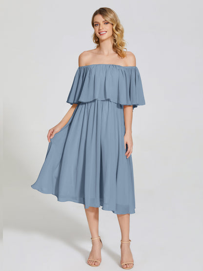 Journee Midi Off-Shoulder Chiffon Bridesmaid Dress