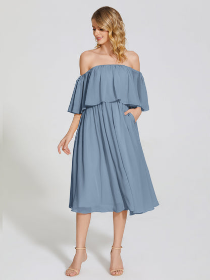 Journee Midi Off-Shoulder Chiffon Bridesmaid Dress