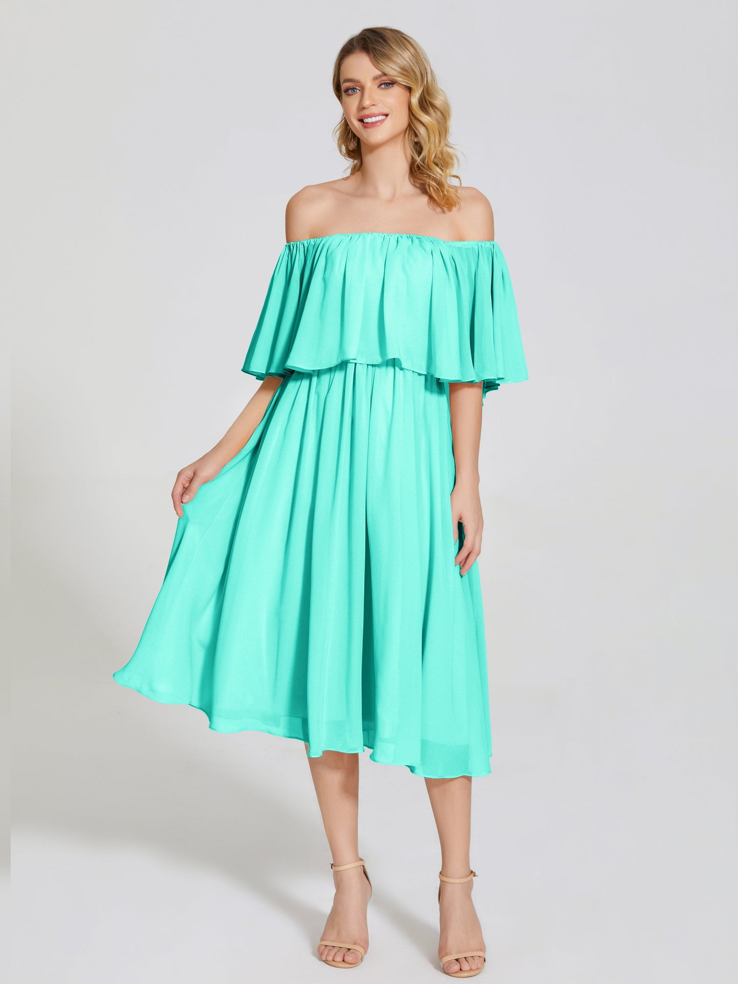 Journee Midi Off-Shoulder Chiffon Bridesmaid Dress
