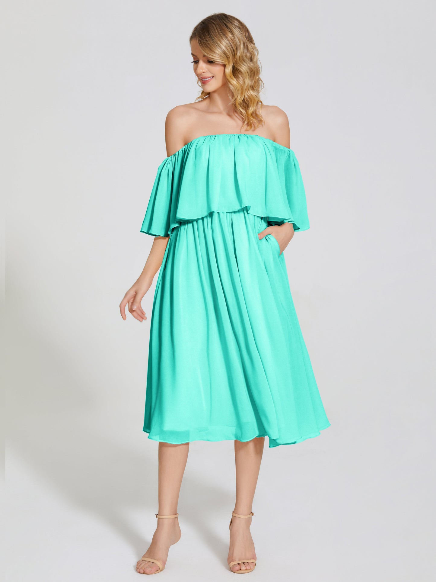 Journee Midi Off-Shoulder Chiffon Bridesmaid Dress