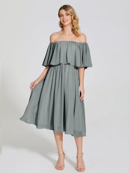 Journee Midi Off-Shoulder Chiffon Bridesmaid Dress